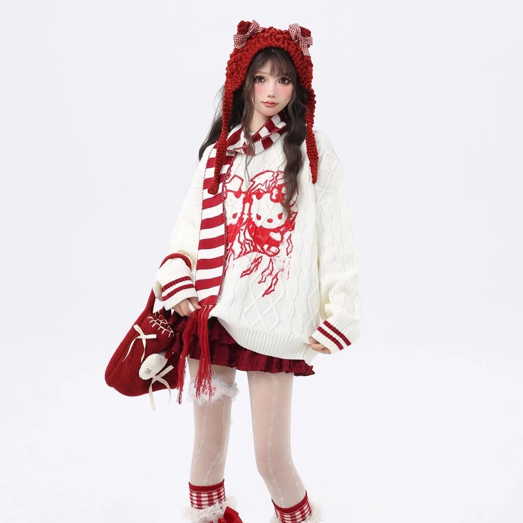 Kawaii Sweet Girl Style Hello Kitty Printed Sweater 4 Kawaii Sweet Girl Style Hello Kitty Printed Sweater - Image 2