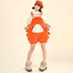 Kawaii Sweet Girl Style Orange Cartoon Crab Overalls -Kawaii Fashion Shop Kawaii Sweet Girl Style Orange Cartoon Crab Overalls 3