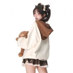 Kawaii Sweet Girl Style Pink Bear Embroidery Hooded Sweater -Kawaii Fashion Shop Kawaii Sweet Girl Style Pink Bear Embroidery Hooded Sweater 6