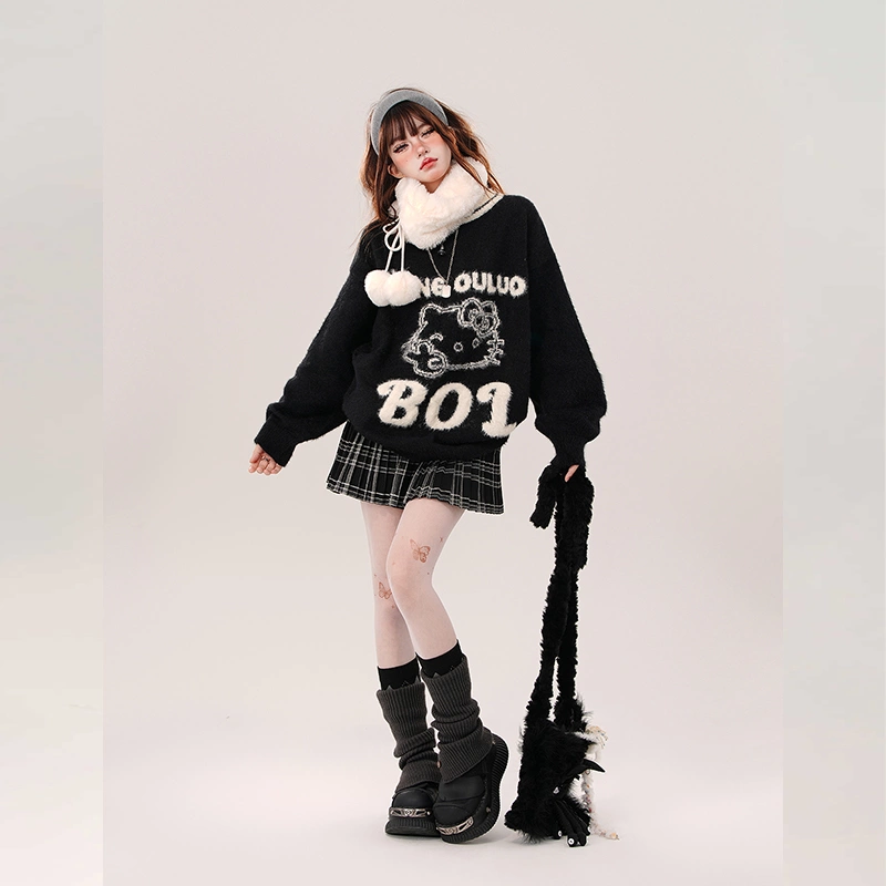 Kawaii Sweet Girl Style Pink Hello Kitty Embroidered Sweater 10 Kawaii Sweet Girl Style Pink Hello Kitty Embroidered Sweater - Image 8