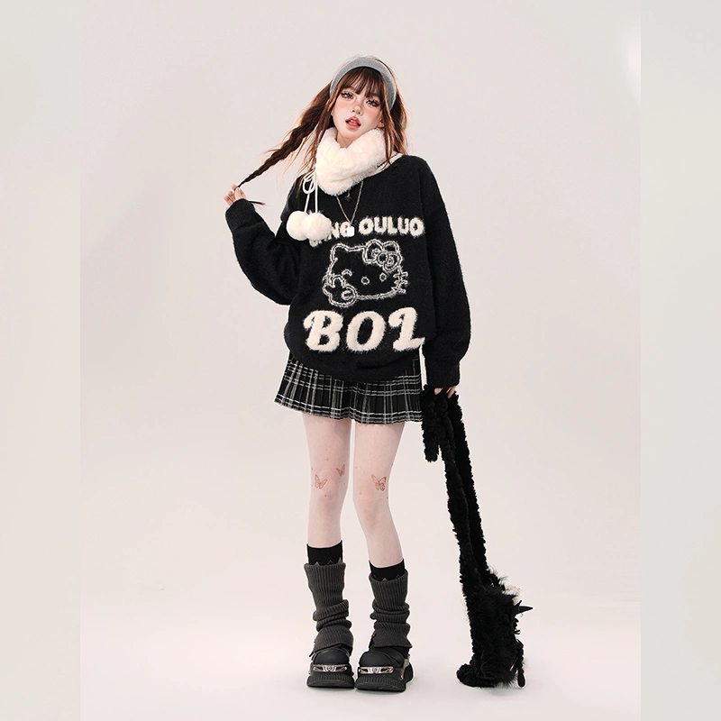 Kawaii Sweet Girl Style Pink Hello Kitty Embroidered Sweater 9 Kawaii Sweet Girl Style Pink Hello Kitty Embroidered Sweater - Image 7