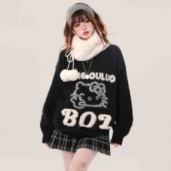 Kawaii Sweet Girl Style Pink Hello Kitty Embroidered Sweater 14 Kawaii Sweet Girl Style Pink Hello Kitty Embroidered Sweater -Kawaii Fashion Shop Kawaii Sweet Girl Style Pink Hello Kitty Embroidered Sweater 7