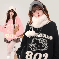 Kawaii Sweet Girl Style Pink Hello Kitty Embroidered Sweater 13 Kawaii Sweet Girl Style Pink Hello Kitty Embroidered Sweater -Kawaii Fashion Shop Kawaii Sweet Girl Style Pink Hello Kitty Embroidered Sweater 9