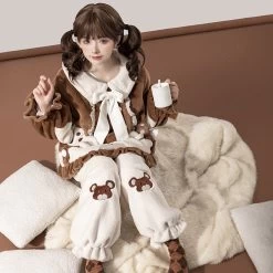 Sweet Lolita Style Cartoon Bear Plush Pajamas Set 18 Sweet Lolita Style Cartoon Bear Plush Pajamas Set -Kawaii Fashion Shop Kawaii Sweet Lolita Style Cartoon Bear Plush Pajamas Set 11