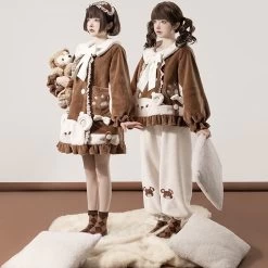 Sweet Lolita Style Cartoon Bear Plush Pajamas Set 14 Sweet Lolita Style Cartoon Bear Plush Pajamas Set -Kawaii Fashion Shop Kawaii Sweet Lolita Style Cartoon Bear Plush Pajamas Set 4