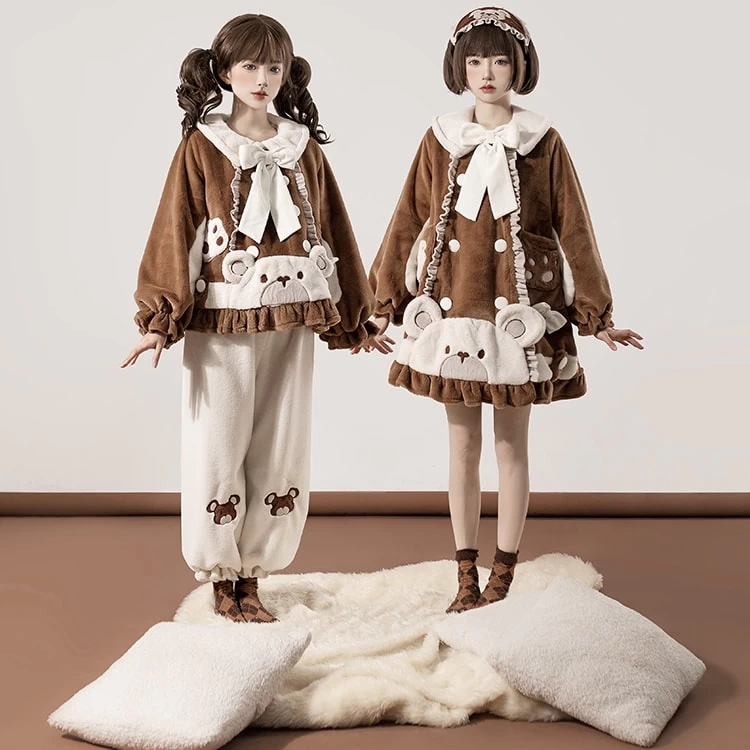 Sweet Lolita Style Cartoon Bear Plush Pajamas Set 3 Sweet Lolita Style Cartoon Bear Plush Pajamas Set