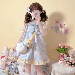 Kawaii Sweet Style Cartoon Navy Bear Print Lolita OP Dress 18 Kawaii Sweet Style Cartoon Navy Bear Print Lolita OP Dress -Kawaii Fashion Shop Kawaii Sweet Style Cartoon Navy Bear Print Lolita OP Dress 11
