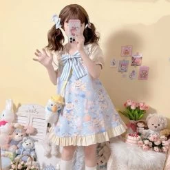 Kawaii Sweet Style Cartoon Navy Bear Print Lolita OP Dress 13 Kawaii Sweet Style Cartoon Navy Bear Print Lolita OP Dress -Kawaii Fashion Shop Kawaii Sweet Style Cartoon Navy Bear Print Lolita OP Dress 3