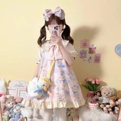 Kawaii Sweet Style Cartoon Navy Bear Print Lolita OP Dress 14 Kawaii Sweet Style Cartoon Navy Bear Print Lolita OP Dress -Kawaii Fashion Shop Kawaii Sweet Style Cartoon Navy Bear Print Lolita OP Dress 4