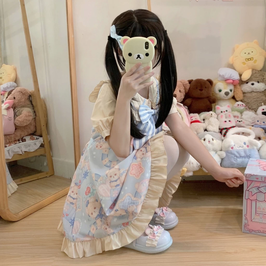 Kawaii Sweet Style Cartoon Navy Bear Print Lolita OP Dress 9 Kawaii Sweet Style Cartoon Navy Bear Print Lolita OP Dress - Image 7