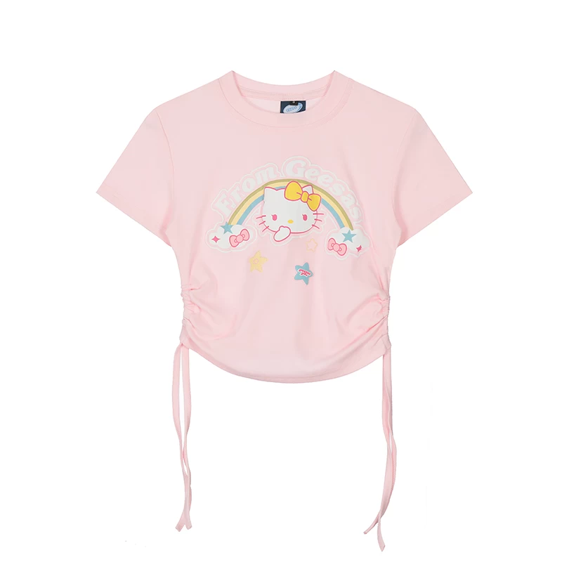 Kawaii Sweet Style Pink Hello Kitty Printed Round Neck T-shirt 9 Kawaii Sweet Style Pink Hello Kitty Printed Round Neck T-shirt - Image 7