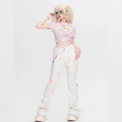 Kawaii Sweet Style Pink Hello Kitty Printed Round Neck T-shirt 11 Kawaii Sweet Style Pink Hello Kitty Printed Round Neck T-shirt -Kawaii Fashion Shop Kawaii Sweet Style Pink Hello Kitty Printed Round Neck T shirt 3