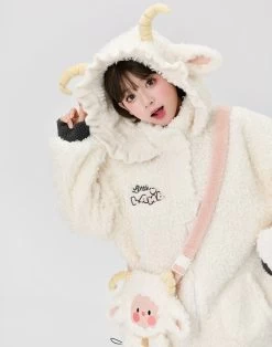 Kawaii White Cartoon Little Sheep Design Hoodie -Kawaii Fashion Shop Kawaii White Cartoon Little Sheep Design Hoodie 3