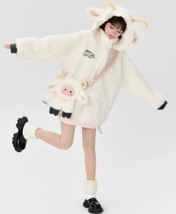 Kawaii White Cartoon Little Sheep Design Hoodie -Kawaii Fashion Shop Kawaii White Cartoon Little Sheep Design Hoodie 4