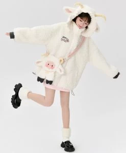 Kawaii White Cartoon Little Sheep Design Hoodie -Kawaii Fashion Shop Kawaii White Cartoon Little Sheep Design Hoodie 9