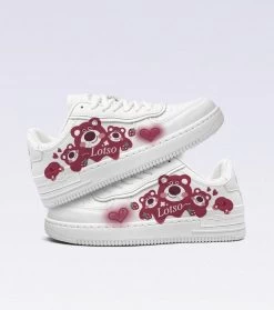 Kawaii White Cartoon Strawberry Bear Printed Sneakers