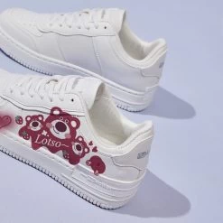Kawaii White Cartoon Strawberry Bear Printed Sneakers -Kawaii Fashion Shop Kawaii White Cartoon Strawberry Bear Printed Sneakers 6