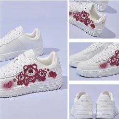Kawaii White Cartoon Strawberry Bear Printed Sneakers -Kawaii Fashion Shop Kawaii White Cartoon Strawberry Bear Printed Sneakers 7