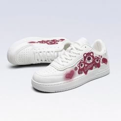 Kawaii White Cartoon Strawberry Bear Printed Sneakers -Kawaii Fashion Shop Kawaii White Cartoon Strawberry Bear Printed Sneakers 8