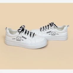 Kawaii White Simple Style Cartoon Bear Print Sneakers -Kawaii Fashion Shop Kawaii White Simple Style Cartoon Bear Print Sneakers 3