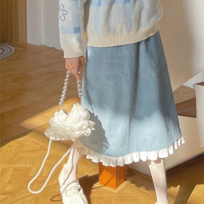 Kawaii Y2k Blue Lace Split Skirt 8 Kawaii Y2k Blue Lace Split Skirt - Image 6