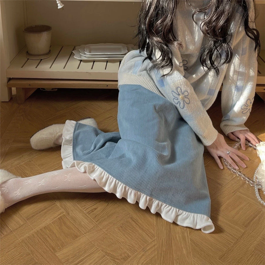 Kawaii Y2k Blue Lace Split Skirt 9 Kawaii Y2k Blue Lace Split Skirt - Image 7