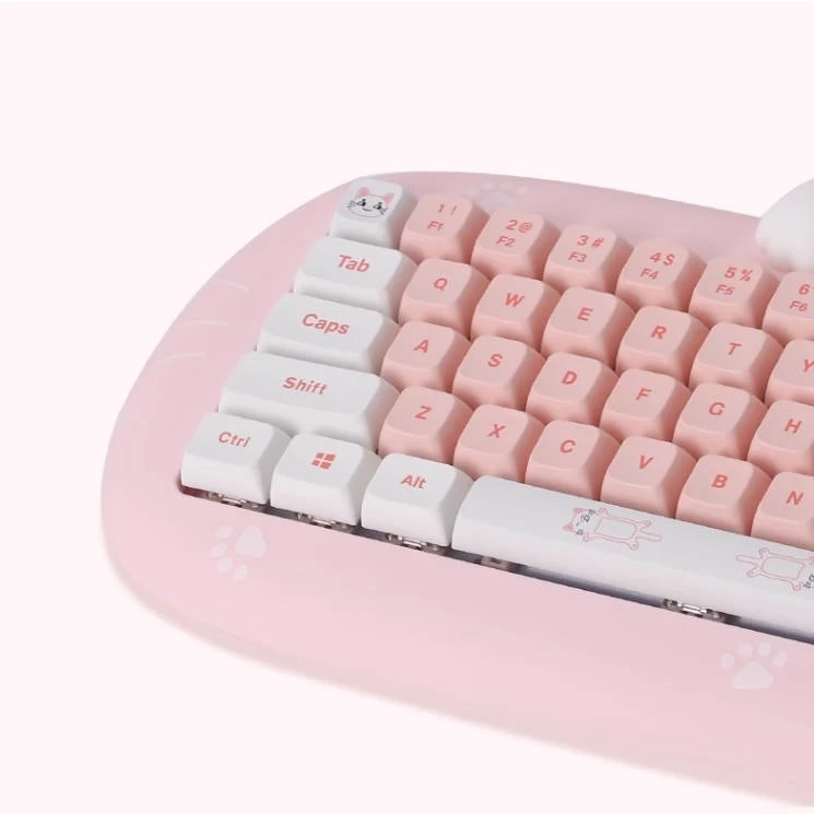 Kawaii Cat-Shaped Pink Wireless Bluetooth Mechanical Keyboard 8 Kawaii Cat-Shaped Pink Wireless Bluetooth Mechanical Keyboard - Image 6