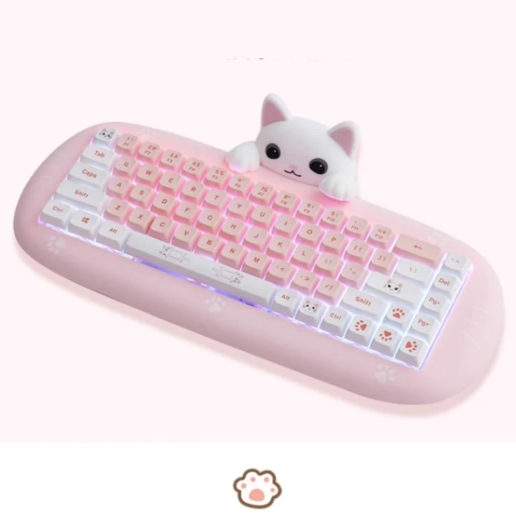 Kawaii Cat-Shaped Pink Wireless Bluetooth Mechanical Keyboard 9 Kawaii Cat-Shaped Pink Wireless Bluetooth Mechanical Keyboard - Image 7