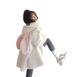 Kawaii Cute White Rabbit Plush Coat -Kawaii Fashion Shop KawaiiCuteWhiteRabbitPlushCoatCute6