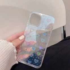 Korea Holographic Hearts IPhone Case -Kawaii Fashion Shop Korea 3D Colorful laser Love Couple gift Soft silicon phone case for iphone 13 7 8 2