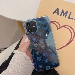 Korea Holographic Hearts IPhone Case -Kawaii Fashion Shop Korea 3D Colorful laser Love Couple gift Soft silicon phone case for iphone 13 7 8 3