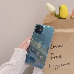 Korea Holographic Hearts IPhone Case -Kawaii Fashion Shop Korea 3D Colorful laser Love Couple gift Soft silicon phone case for iphone 13 7 8 4