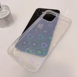 Korea Holographic Hearts IPhone Case -Kawaii Fashion Shop Korea 3D Colorful laser Love Couple gift Soft silicon phone case for iphone 13 7 8 5