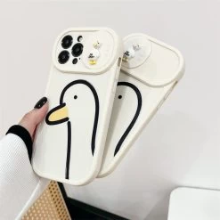 Cute 3D Cartoon Duck IPhone Case -Kawaii Fashion Shop Korea Cute 3D Cartoon Duck Push Pull Camera Lens Protective Phone Case For iPhone 13 12 4