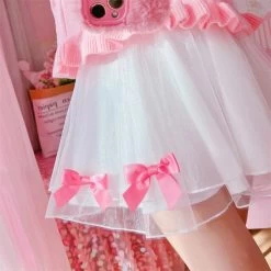 Dolly Tulle Pleated Tutu Skirt -Kawaii Fashion Shop Korean Fashion Mini Skirt Women School Girls Lolita Kawaii White Tulle Pleated Tutu High Waist Skater 3