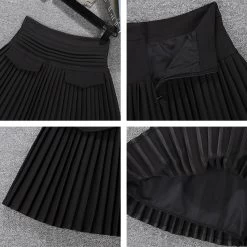 Korean White A-Line Pleated Skirts -Kawaii Fashion Shop Korean Fashion Women White Pleated Slim Mini Skirt Female High Waist Fake Pocket Casual A Line 4