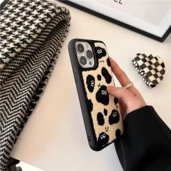Kawaii Plush Embroidered Briquettes IPhone Case 11 Kawaii Plush Embroidered Briquettes IPhone Case -Kawaii Fashion Shop Korean Ins Lovely Coal Ball Towel Cloth Case for iPhone 14 11 12 13 Pro Max 3