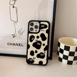 Kawaii Plush Embroidered Briquettes IPhone Case 12 Kawaii Plush Embroidered Briquettes IPhone Case -Kawaii Fashion Shop Korean Ins Lovely Coal Ball Towel Cloth Case for iPhone 14 11 12 13 Pro Max 4