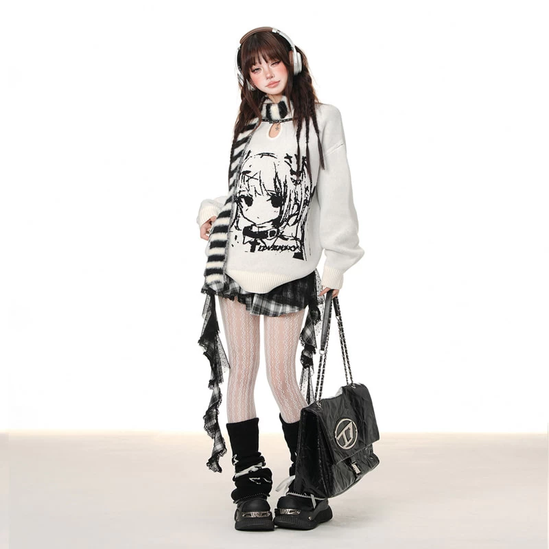 Korean Lazy Style Simulated Line Comic Girl Printed Sweater 10 Korean Lazy Style Simulated Line Comic Girl Printed Sweater - Image 8