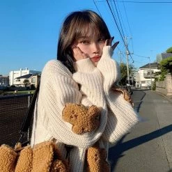 Kawaii Cartoons Bear Loose Sweater -Kawaii Fashion Shop Korean Loose Sweater Women Cartoons Cute Bear Kawaii Pullovers Japanese Knitting Jumpers Female Winter Long Sleeve 2