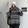 Korean Retro Striped Loose Pullover Sweater -Kawaii Fashion Shop Korean Retro Striped Color Blocking Knitted Sweater Women s High Street Sweater Pullover Fairy Grunge Aesthetic