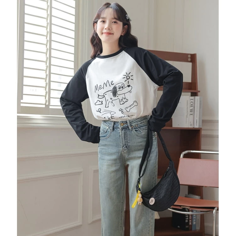Korean Style Cartoon Puppy Print Round Neck Long Sleeve T-shirt 10 Korean Style Cartoon Puppy Print Round Neck Long Sleeve T-shirt - Image 8