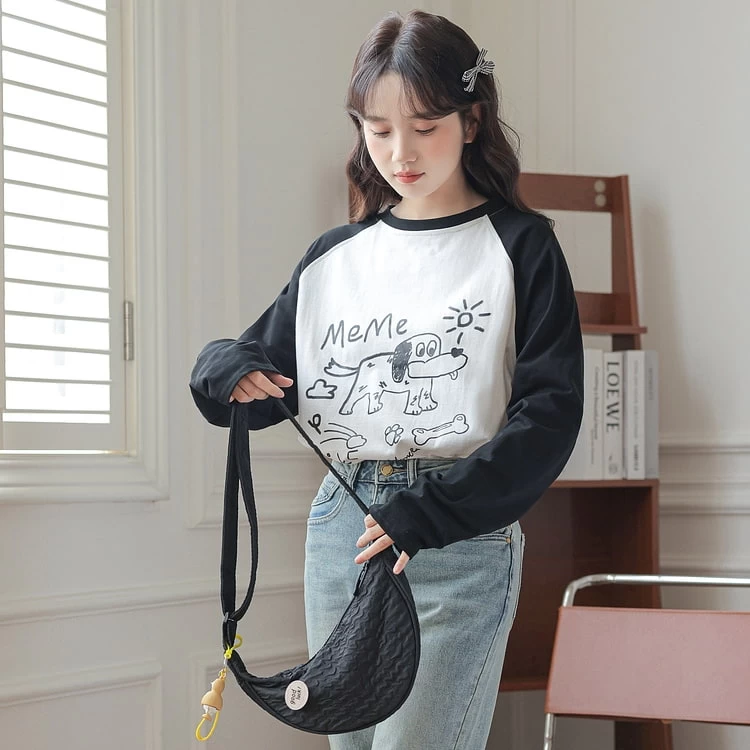 Korean Style Cartoon Puppy Print Round Neck Long Sleeve T-shirt 5 Korean Style Cartoon Puppy Print Round Neck Long Sleeve T-shirt - Image 3