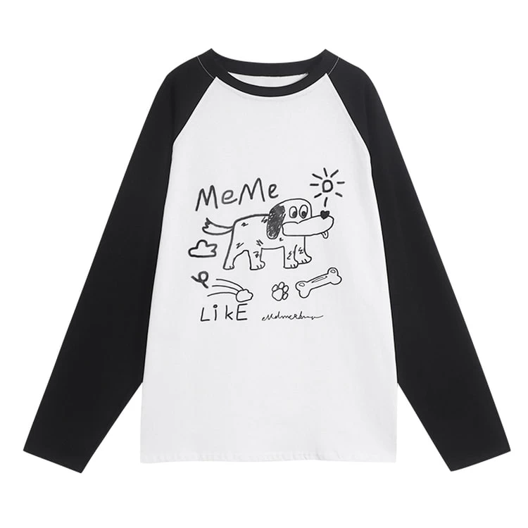 Korean Style Cartoon Puppy Print Round Neck Long Sleeve T-shirt 11 Korean Style Cartoon Puppy Print Round Neck Long Sleeve T-shirt - Image 9
