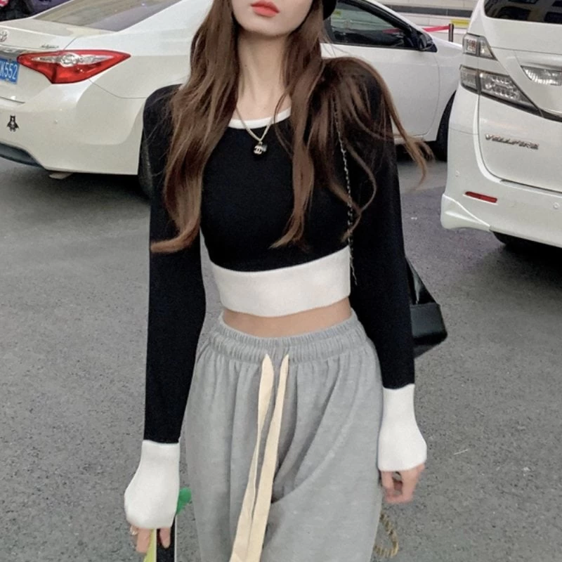 Korean Double Color Short Sweater 3 Korean Double Color Short Sweater