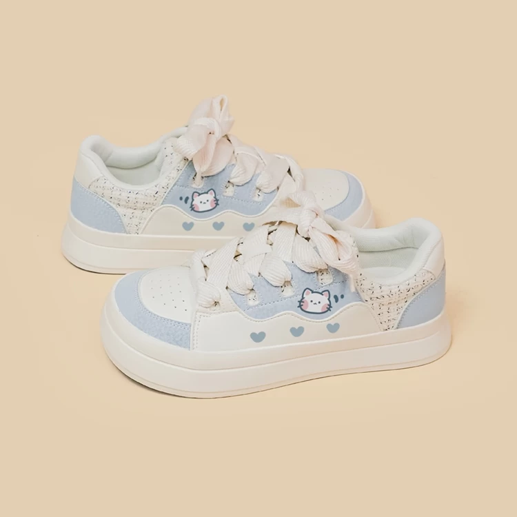 Korean Style Cute Style Blue Cartoon Kitten Print Low-top Sneakers 9 Korean Style Cute Style Blue Cartoon Kitten Print Low-top Sneakers - Image 7