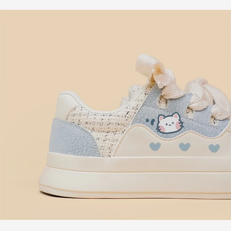 Korean Style Cute Style Blue Cartoon Kitten Print Low-top Sneakers 5 Korean Style Cute Style Blue Cartoon Kitten Print Low-top Sneakers - Image 3