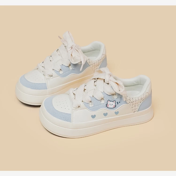 Korean Style Cute Style Blue Cartoon Kitten Print Low-top Sneakers 8 Korean Style Cute Style Blue Cartoon Kitten Print Low-top Sneakers - Image 6