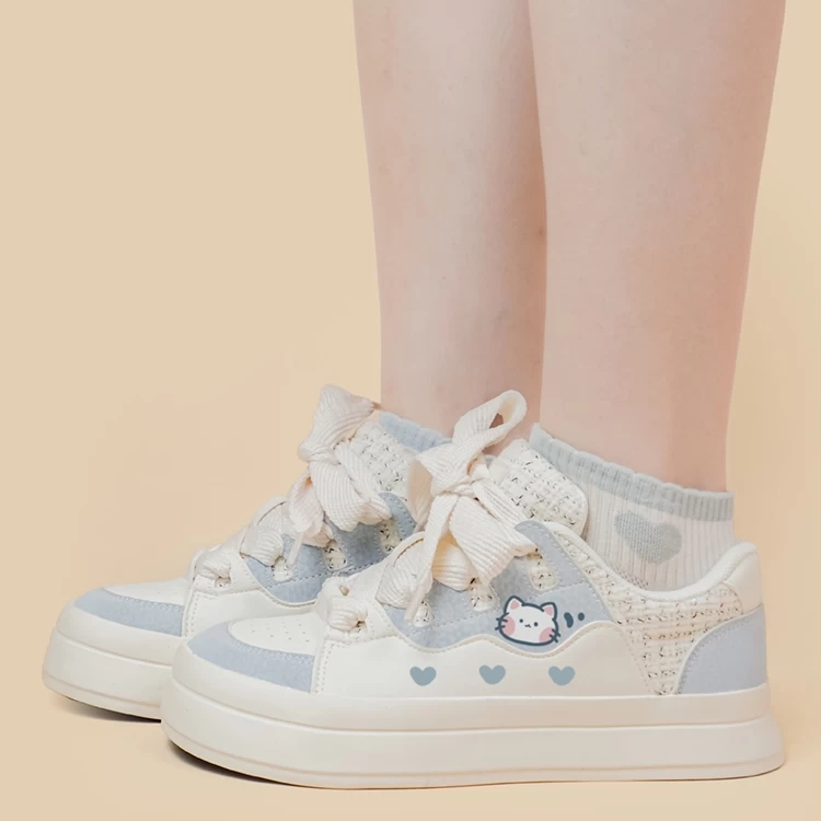 Korean Style Cute Style Blue Cartoon Kitten Print Low-top Sneakers 3 Korean Style Cute Style Blue Cartoon Kitten Print Low-top Sneakers