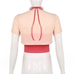 Sweet Letters Print Loose Two-piece Tops -Kawaii Fashion Shop Korean Style Women Tops 2022 Summer New Print Letter Pleated Backless Lace Up Knot Blouse Two 5